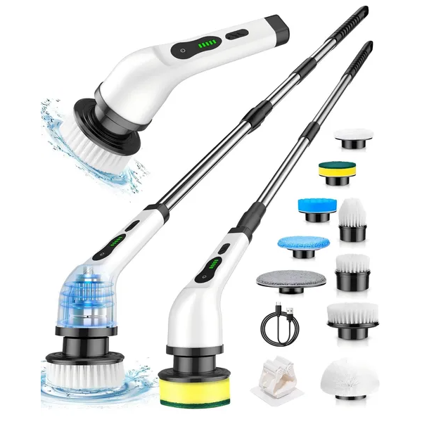 Electric Spin Scrubber Cordless Bath Tub Shower Cleaning Brush With 9 Replaceable Heads